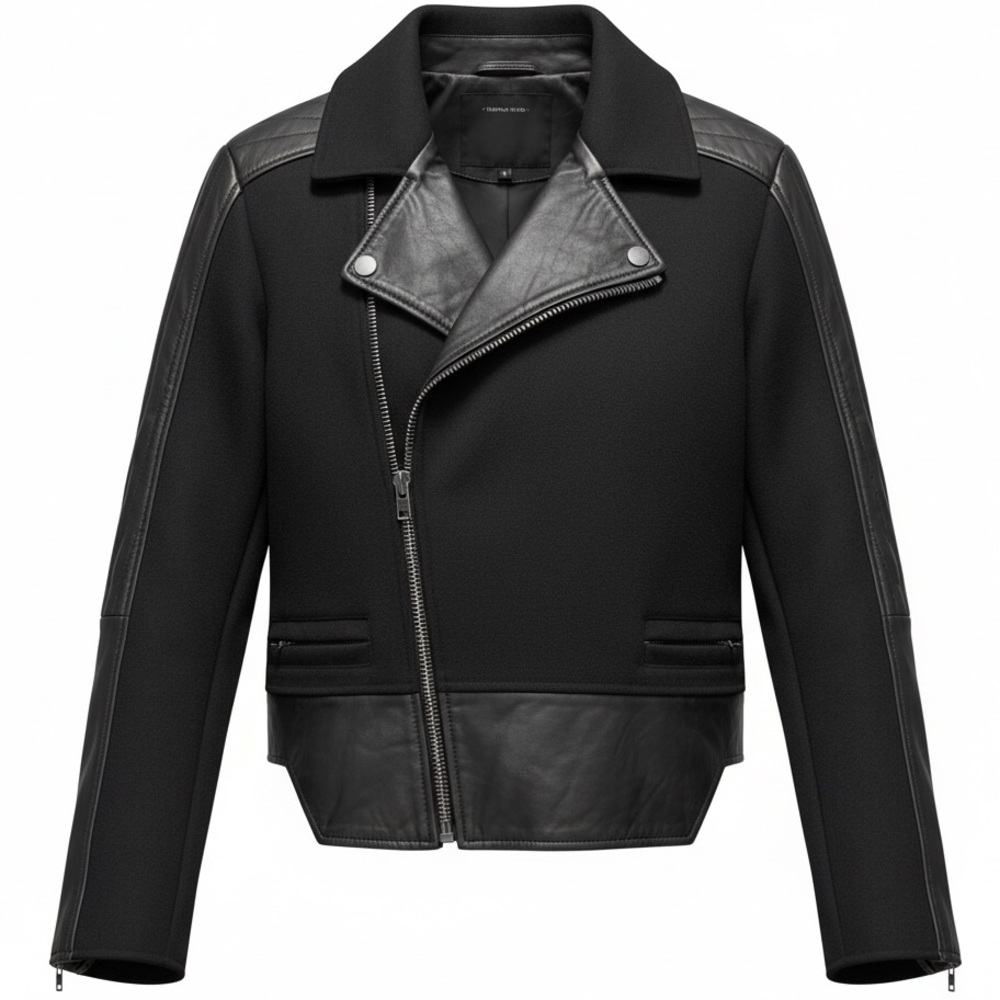 SURFACE TO AIR Black Leather Trim + Wool Jacket Size 38 *see notes